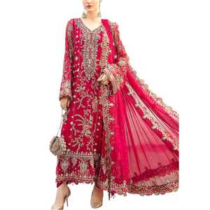 Latest Designs <b>Red</b> Embroidered Ankle-Length Traditional Indian & Pakistani Wedding Dress Women Formal Evening Wear Party Dresses - Product Image 1