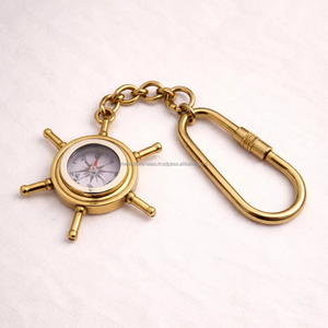 Vintage brass compass keychain ship wheel design metal navigation key holder nautical theme keyring for <b>gift</b> and souvenir use - Product Image 1