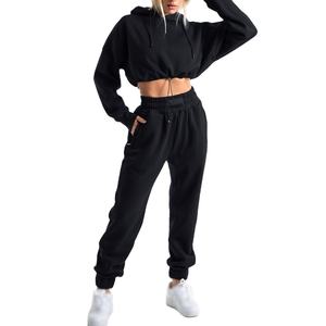 Custom Logo Women Cotton Drawstring Hem <b>Yoga</b> Top Hoodie Drop Shoulder Active wear Training Sports Cropped Hoodies Women - Product Image 6