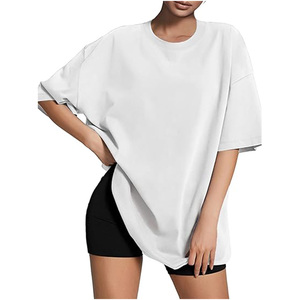 T-shirt ample à manches courtes et col rond pour femme, couleur unie, coupe ample, respirant, en jersey de coton, style décontracté, toutes saisons - Product Image 6