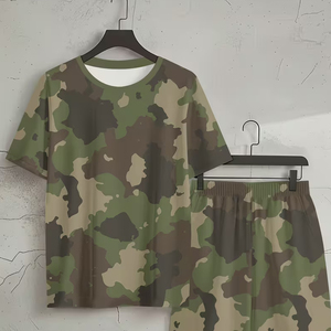 Mens Matching Set Manufacturer 220 GSM Cotton T Shirt Cargo Shorts Oversized 2 Piece OEM ODM Bulk <b>Camouflage</b> - Product Image 4