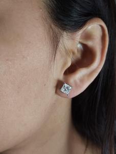 Pendientes de Diamantes Cultivados en Laboratorio de 2 Quilates, Oro de 14 Quilates, Corte Princesa, Certificados por IGI, Pendientes de Botón para Mujer, Joyería Fina Elegante, Regalo para Fiesta - Product Image 6