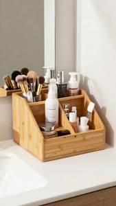 Antique <b>Wood</b> <b>Bathroom</b> Set Three-Piece Minimalist Soap Dispenser Toothbrush Holder Tumbler Eco-Friendly Rectangle Design Decor - Product Image 5