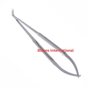 Ciseaux microchirurgicaux manuels BISONS à angle droit, en acier inoxydable, à pointe fine, instrument ophtalmique et dentaire, poignée à ressort - Product Image 2