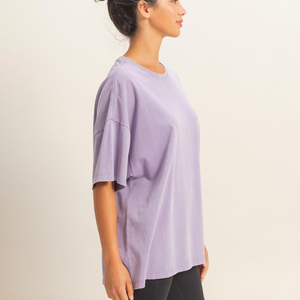 Camiseta Oversize Lavanda de Algodón con Efecto Ácido, Cómoda, Estilo Urbano, Tejido de Punto para Mujer - Product Image 3
