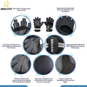 Guantes Ventilados para Levantamiento de Pesas con Muñequeras para Ejercicio en Gimnasio, Levantamiento de Pesas, Dominadas - para Hombres y Mujeres - Product Image 5