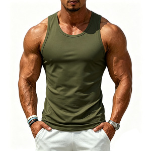 Camiseta sin Mangas para Hombre, Color Verde Oliva, Cuello Alto, Estampado de Leopardo, Impresión Digital, 100% Algodón, Transpirable, Estilo Formal - Product Image 1
