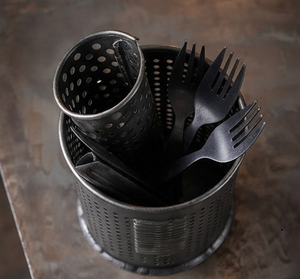 Industrial Metal <b>Utensil</b> Holder Cylindrical Perforated Cutlery <b>Organizer</b> Rust Resistant Kitchen Storage Rack - Product Image 2