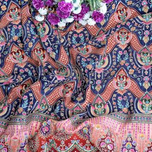 Tissu en crêpe bleu marine brodé, 54 pouces, avec broderie Damas lourde, pour la confection de Kurti, Anarkali, robe, costume, Lehenga, ensemble jupe - Product Image 5