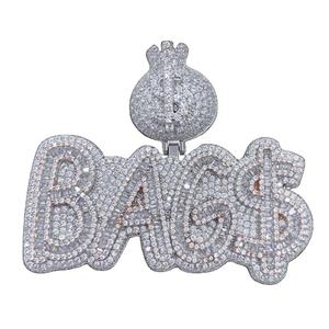 High Quality Hip Hop Dollar $ Money Bag Letter Pendant Necklace for Men <b>Iced</b> <b>Out</b> Bling Moissanite Silver Rope <b>Chain</b> Jewelry - Product Image 3