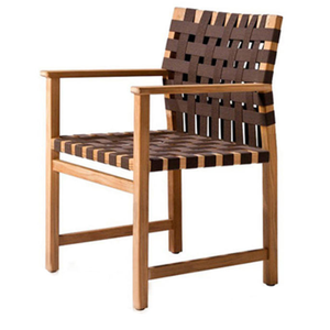Silla individual Tribu Vis a Vis con estructura de teca natural y tejido de correa Canax marrón, apta para uso en interiores o exteriores. - Product Image 2