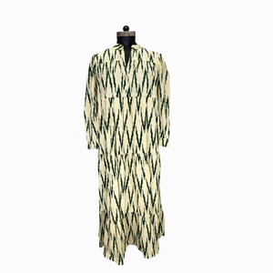 Vestido de Algodón con Estampado Chevron, Manga Larga, Cuello en V, Diseño de Paneles, Hecho a Mano, Vestido Largo para Mujer, Obra Maestra de Alta Calidad - Product Image 1