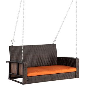 Sedia a dondolo da giardino in vimini con cuscini, per 2 persone, capacità 550 libbre, color mandarino - Product Image 1