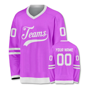 Camiseta de Hockey sobre Hielo Morada para Hombre, Cuello en V, Manga Larga, Impresión Serigrafiada, Transpirable, de Poliéster, para Adultos - Product Image 6