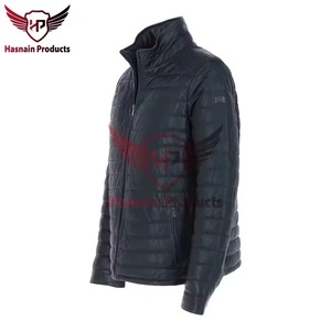 Chaqueta de Cuero Genuino Negra para Hombre, Acolchada, con Cuello Alto, Estilo Motero, de Piel de Vaca, Clásica, Personalizada, para Invierno - Product Image 3