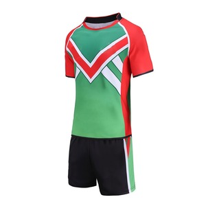 Ensemble d'uniformes de rugby sublimés pour hommes, rouge et blanc, col rond, manches courtes, évacuation de l'humidité, ajusté, toutes saisons - Product Image 6