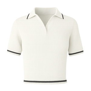 เสื้อโปโลแขนสั้นผู้หญิง ผ้าถักลายริบ ดีไซน์ขอบตัดสีตัดกัน เสื้อลำลองทรงเข้ารูปทันสมัย จัดจำหน่ายจำนวนมากโดยตรงจากโรงงาน - Product Image 1