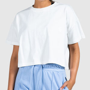 Nueva Llegada, Top Corto para Mujer al por Mayor, Verano, Manga Larga, Corte Holgado, Algodón Estampado, Logotipo Personalizado, Transpirable, Alta Calidad - Product Image 3