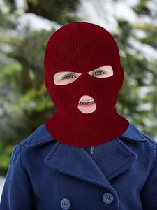 Unisex Burgundy <b>Full</b> <b>Face</b> <b>Balaclava</b> Mask Breathable Waterproof Outdoor Spandex Polyester Solid Color Casual Adult Headwear - Product Image 2