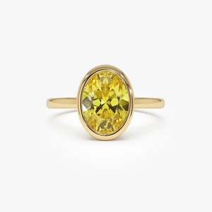 Bague de fiançailles en or jaune pour femme, diamant fantaisie taille ovale, style classique, pierre naturelle - Product Image 1
