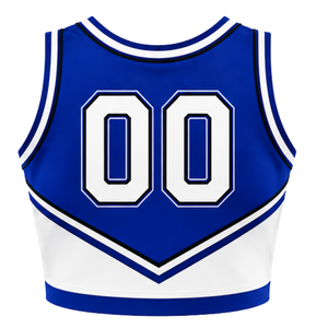 Haut court de cheerleading sans manches pour femme, bleu roi, blanc et noir, col en V, pour performance athlétique, uniforme d'équipe de cheerleading, compétition - Product Image 2