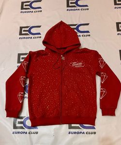 Custom Zipper <b>Puller</b> Streetwear Rhinestone Hoodie Embroidery Logo on Front & Distressed Embroidery on Back Fleece Hoodie - Product Image 1