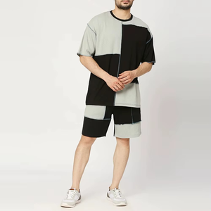 Conjunto de 2 Piezas para Hombre, Camiseta y Pantalones Cortos de Punto, Sólidos, Transpirables, Corte Holgado, Cintura con Cordón Ajustable, Alta Calidad, Logotipo Personalizado - Product Image 4
