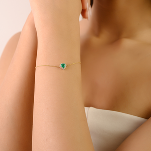 Latest Trending Products Zambian Emerald & Diamond K14 <b>Solid</b> Yellow <b>Gold</b> Spring Lock Heart Halo Bracelet Bulk Fine Jewelry - Product Image 4