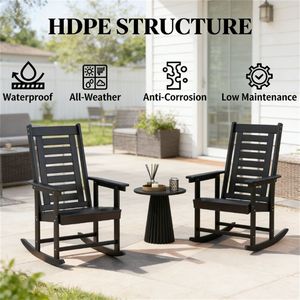 Set di 2 Pezzi: Sedia a Dondolo e Poltrona da Terrazza Nere per Arredo Esterno - Product Image 2