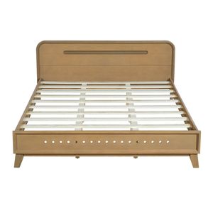 Letto matrimoniale in legno massello di pino, robusto e senza rete a doghe, colore giallo rustico - Product Image 5
