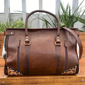 กระเป๋าดัฟเฟิลสำหรับเดินทางกลางแจ้งกระเป๋าหนังวัวแท้สำหรับใช้ได้ทั้งชายและหญิงดีไซน์ลายดอกไม้แฟชั่นหนังวัวแท้โลโก้ได้ตามต้องการ - Product Image 5