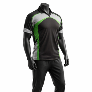 Custom Plus Size <b>Cricket</b> Uniform <b>Set</b> Short Sleeve Printed for Shirt Trousers Black Green Teamwear OEM ODM Factory Direct - Product Image 2