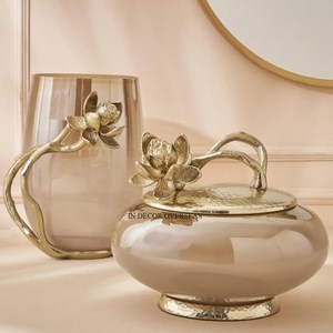 White Gold Metal Flower Glass Food <b>Storage</b> Jars Modern Design Dishwasher Safe Customizable Shape Home Decor Wedding Centerpiece - Product Image 3
