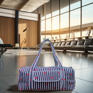 Sac de voyage week-end à fermeture éclair imprimé en blocs, fait main, en coton imprimé en blocs, matelassé, léger, écologique, grande capacité - Product Image 1