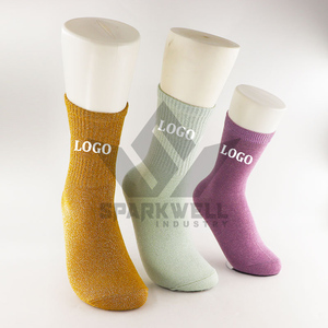 SPARKWELL INDUSTRY <b>Men</b> Crew <b>Socks</b> Solid <b>Yellow</b> Spandex/Nylon Anti-Slip Knitted Breathable Summer Design Custom Logo Cuff Regular - Product Image 2