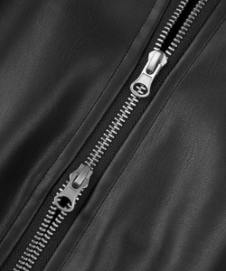 Men's Black PU Leather Bomber <b>Jacket</b> <b>Casual</b> Turn-down Collar Zipper Closure Loose Fit Short Length Autumn Wear - Product Image 4