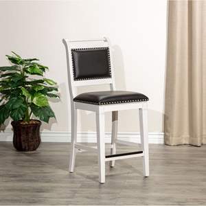 Sgabello da bancone bianco antico da 24 "con sedile in pelle nera elegante sgabelli da Bar - Product Image 1