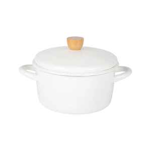 Cocotte en fonte émaillée blanche avec couvercle et bouton en bois, pot à frire, rétention de chaleur, ustensile de cuisine - Product Image 1