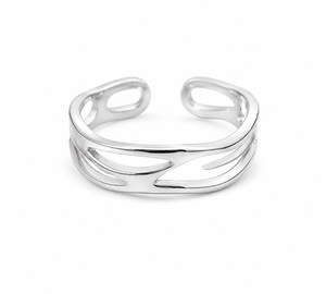 925 Sterling <b>Silver</b> Wave <b>Ring</b> Handmade Open <b>Adjustable</b> Minimalist Band Fashion <b>Ring</b> for Women - Product Image 1