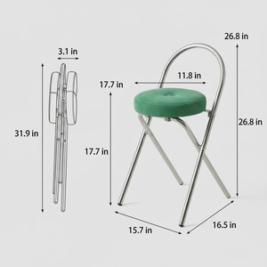 Modern Green Upholstered <b>Stool</b> <b>With</b> Chrome Frame Midcentury Design Living Room Furniture - Product Image 4