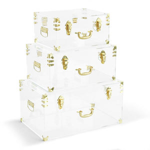 Transparent Acrylic Storage Trunk Box Set 3 Layer Cube Hinged Lid Gold Hardware Stacking Design Minimalist Style - Product Image 1