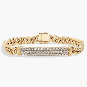Men's Diamond Link Bar <b>Bracelet</b> in Yellow Gold - Product Image 1