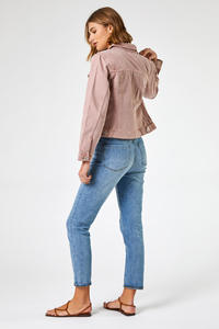 Veste en jean délavé rose pour femme, boutonnée, manches longues, décontractée, couleur unie, en coton, style printemps - Product Image 3