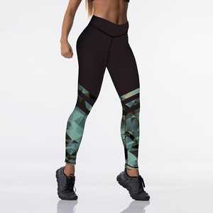 Yoga <b>Leggings</b> Geometric Print Contrast <b>Stitch</b> Four-Way Stretch Spandex Polyester - Product Image 1
