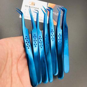 แหนบต่อขนตาพลาสม่าสีน้ำเงินแบบมืออาชีพพิมพ์ลายดาวสเตนเลสแบบยั่งยืนสำหรับความงามฉลากส่วนตัว - Product Image 2