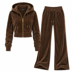 Conjunto Deportivo Casual de Invierno para Mujer, de Terciopelo, con Estampado de Letras, Sudadera y Pantalones Deportivos Rectos, 2 Piezas - Product Image 3