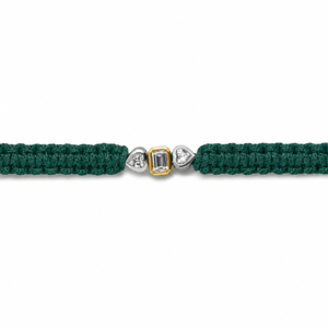 Bracelet en macramé plaqué or rhodié 14 carats avec diamants CVD de laboratoire F VVS VS, pierre centrale taille émeraude et pierres latérales taille cœur - Product Image 5