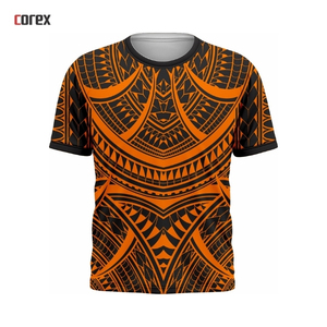 Maillot en jersey à col rond et manches courtes en polyester tricoté de qualité supérieure, texture polynésienne personnalisée, coupe classique - Product Image 4