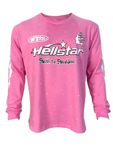 Custom Pink Heavyweight Long Sleeve T <b>Shirts</b> Oversized Streetwear Graphic Printed <b>Flame</b> Sleeve Cotton Men Casual Vintage Loose - Product Image 1