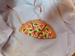 Handmade <b>Wooden</b> Pizza <b>Slice</b> Hanging Ornament Full Color Hand Painted Festival Decor Triangle Shape Christmas Tree Decoration - Product Image 1